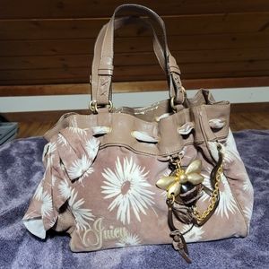 Vintage Juicy Couture Daydreamer Velour "Bee" bag. Tan brown white flowers.
